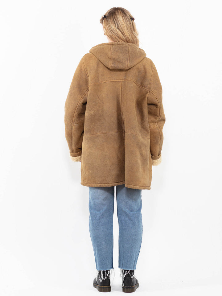 Vintage 90's Women Sheepskin Coat in BeigeA0258