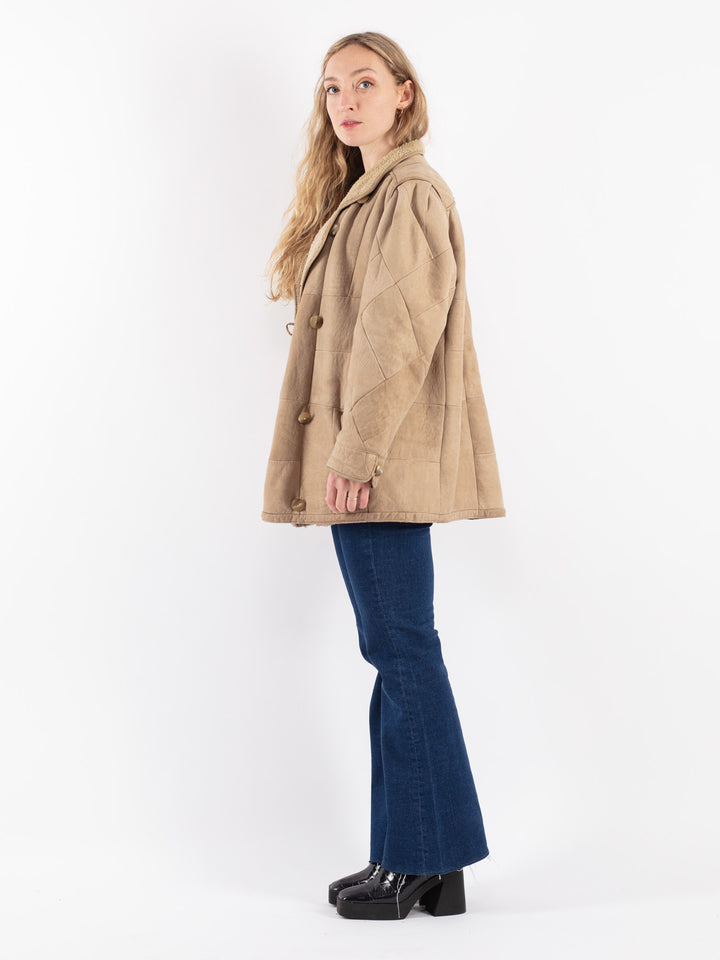 Vintage 90's Women Sheepskin Coat in Beige