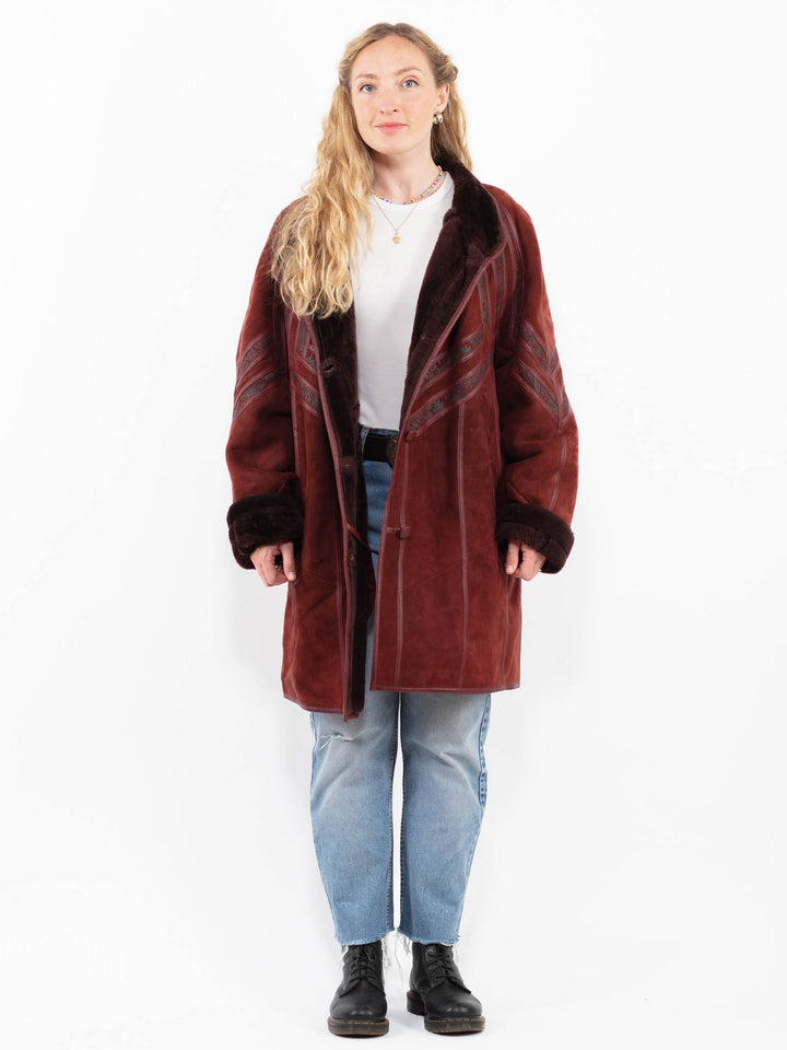 Vintage 90's Women Sheepskin Coat in RedA0259