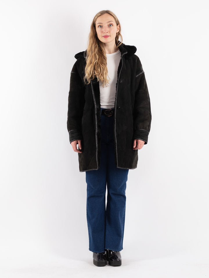 Vintage 90's Women Sheepskin Coat in Black