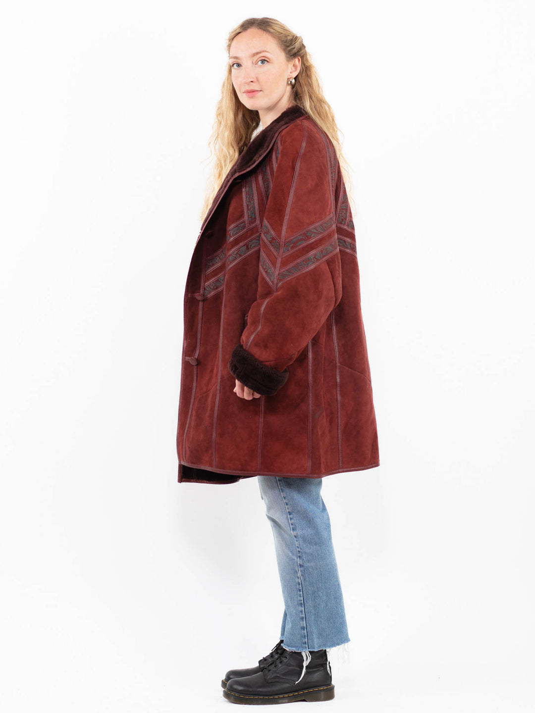 Vintage 90's Women Sheepskin Coat in RedA0259