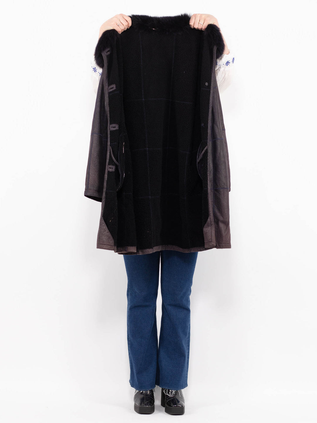 Vintage 90's Women Sheepskin Coat in PurpleA0991