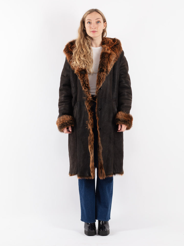 Vintage 90's Women Sheepskin Coat in Black