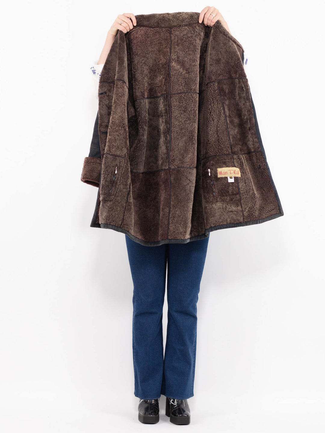 Vintage 90's Women Sheepskin Coat in Black