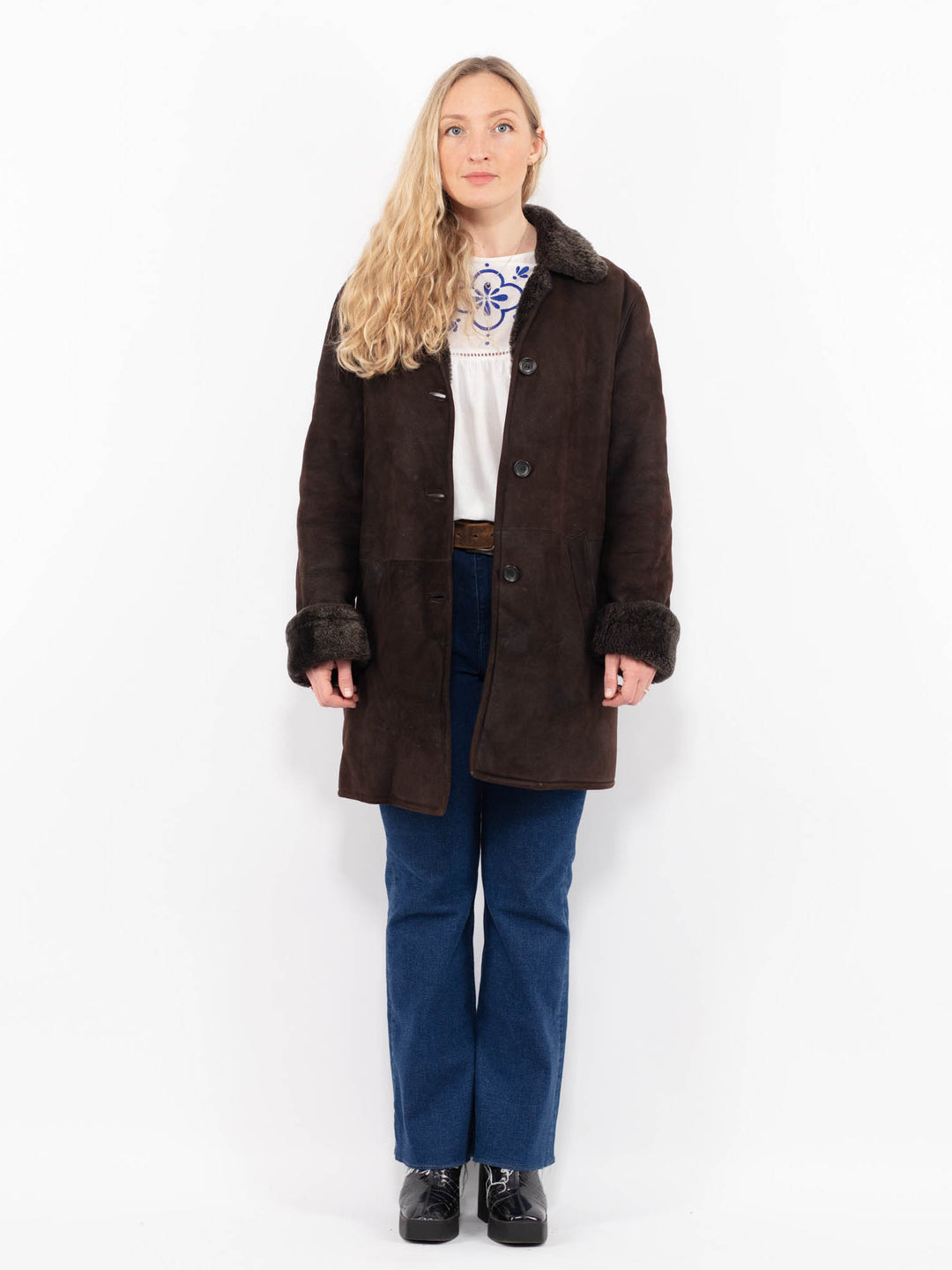 Vintage 90's Women Sheepskin Coat in BrownA0993