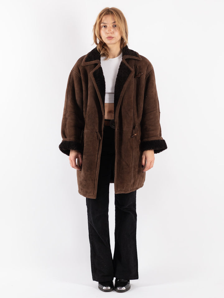Vintage 90's Women Sheepskin Coat in Brown