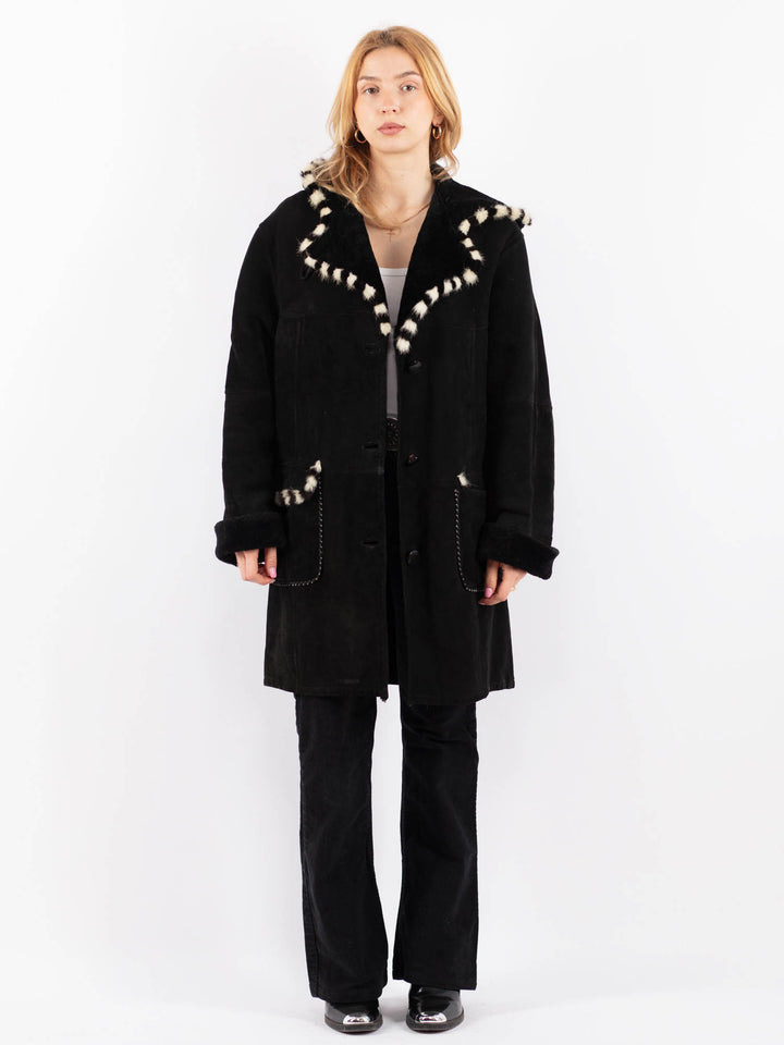 Vintage 00's Women Sheepskin Coat in BlackV9653