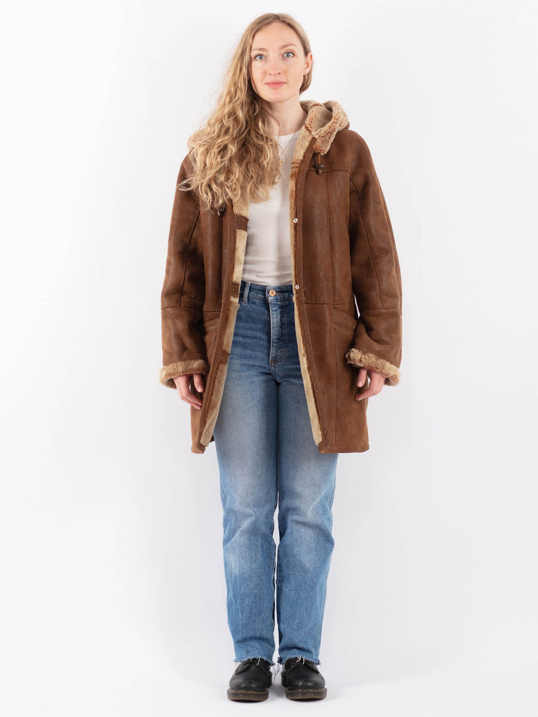 Vintage 90's Women Sheepskin Coat in BrownV9456