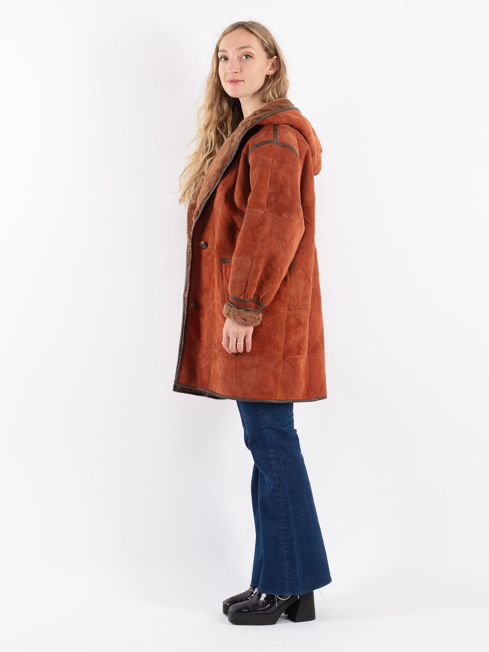 Vintage 90's Women Sheepskin Coat in Orange