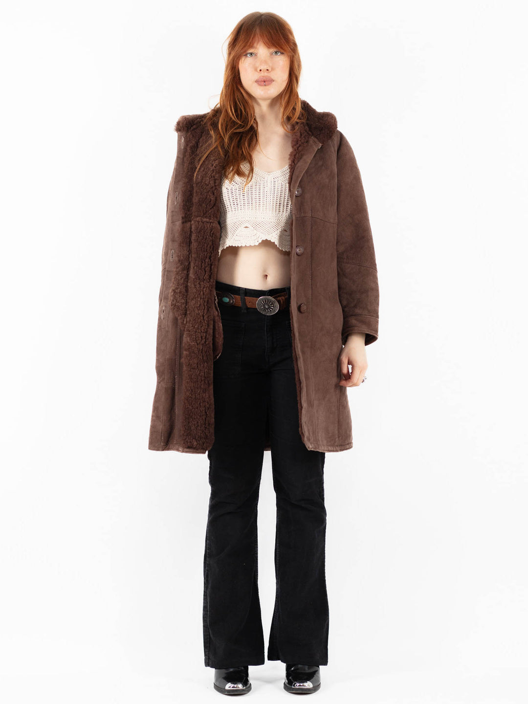 Vintage 90's Women Sheepskin Coat in BrownV9762