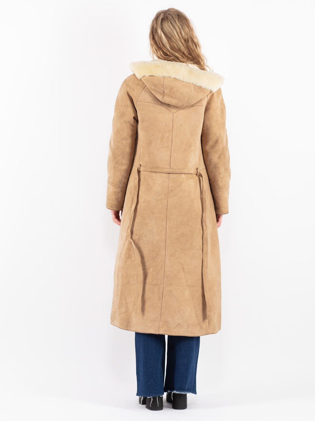 Vintage 90's Women Sheepskin Coat in Beige