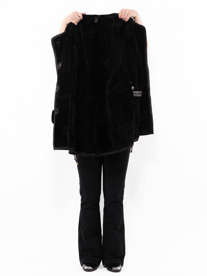 Vintage 90's Women Sheepskin Coat in BlackA0891