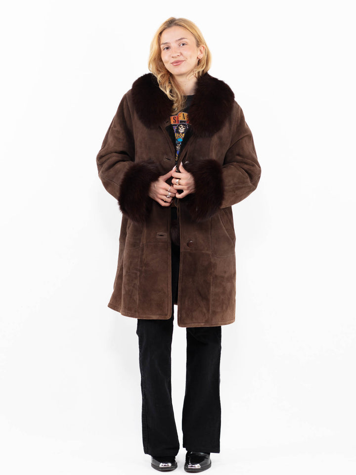 Vintage 90's Women Sheepskin Coat in BrownA0159