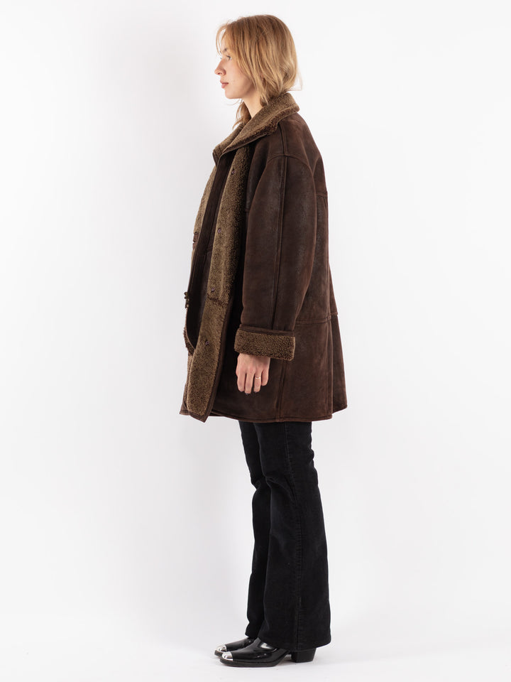 Vintage 90's Women Sheepskin Coat in Brown