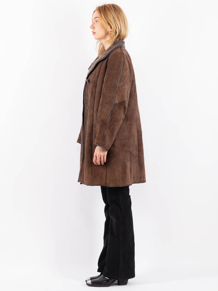 Vintage 90's Women Sheepskin Coat in BrownV9654