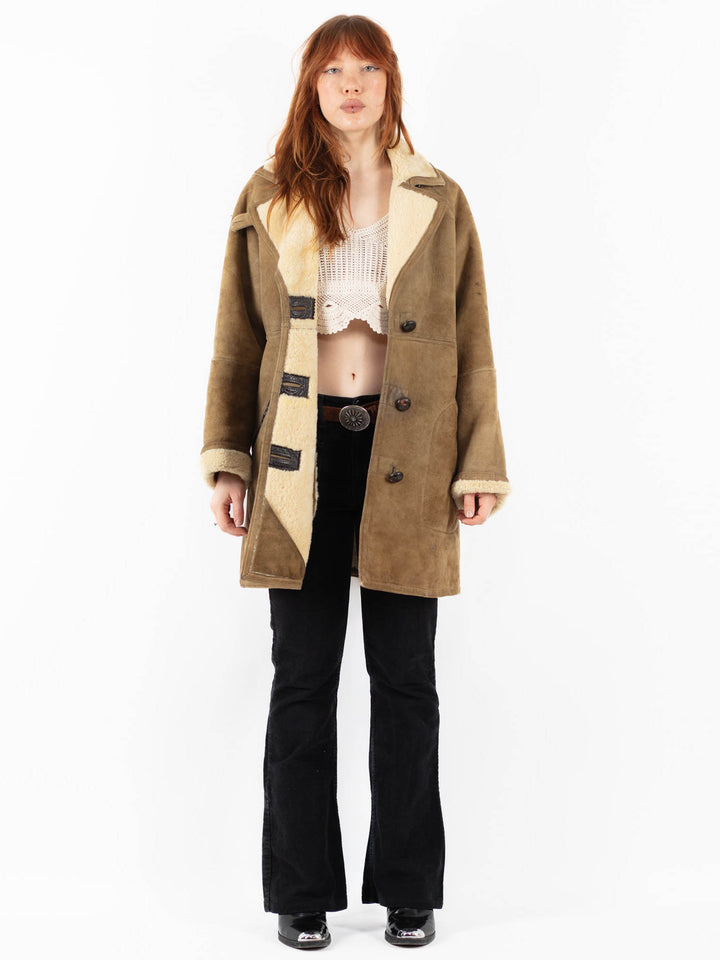 Vintage 90's Women Sheepskin Coat in BeigeV9763