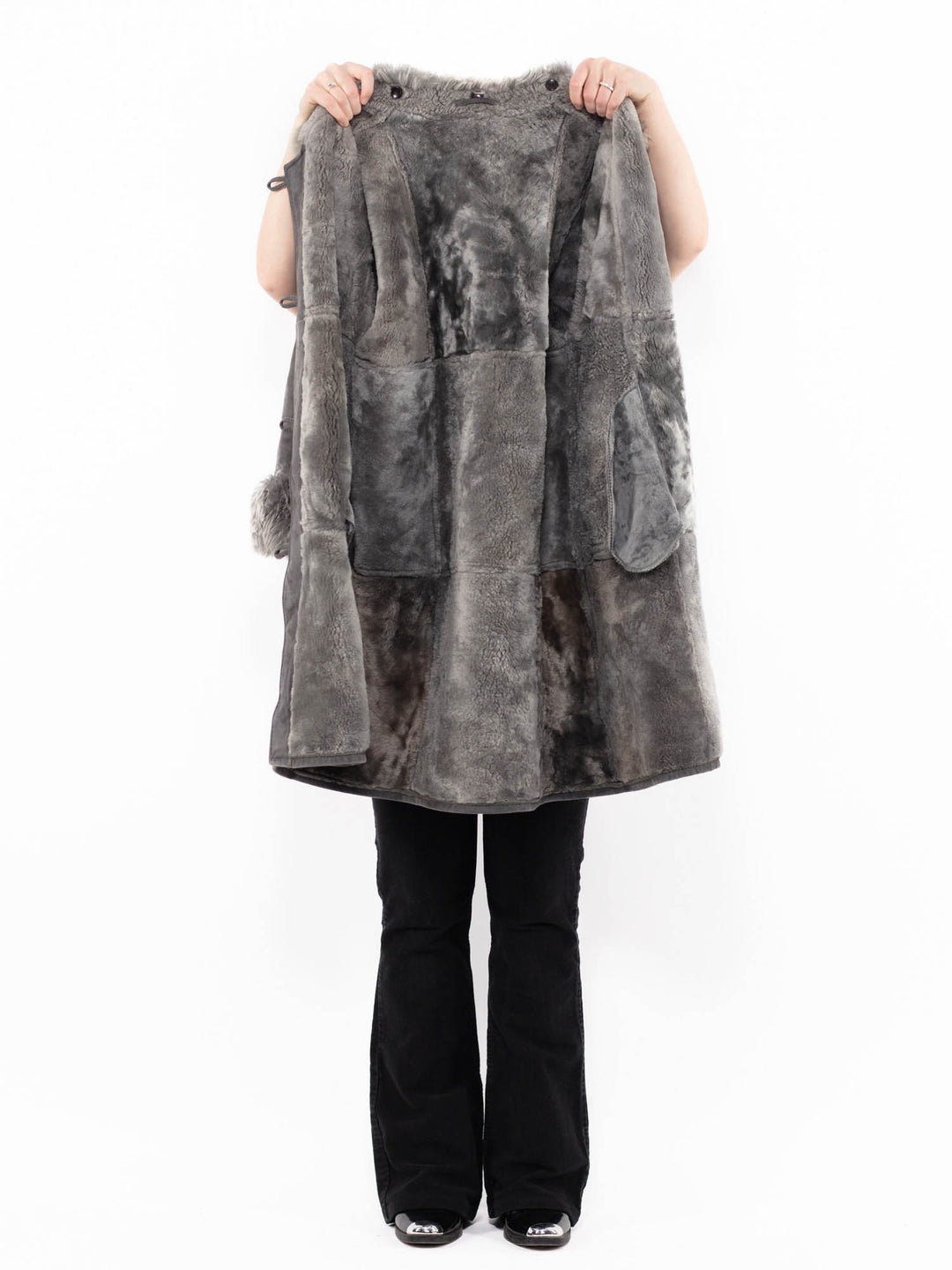 Vintage 90's Women Sheepskin Coat in GrayA0892