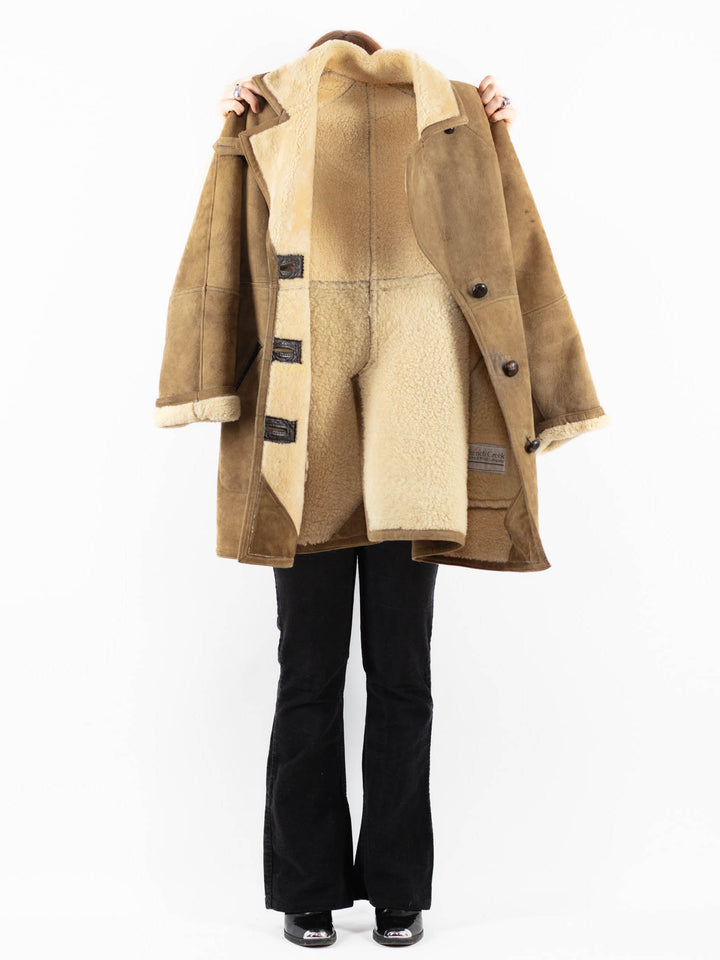 Vintage 90's Women Sheepskin Coat in BeigeV9763