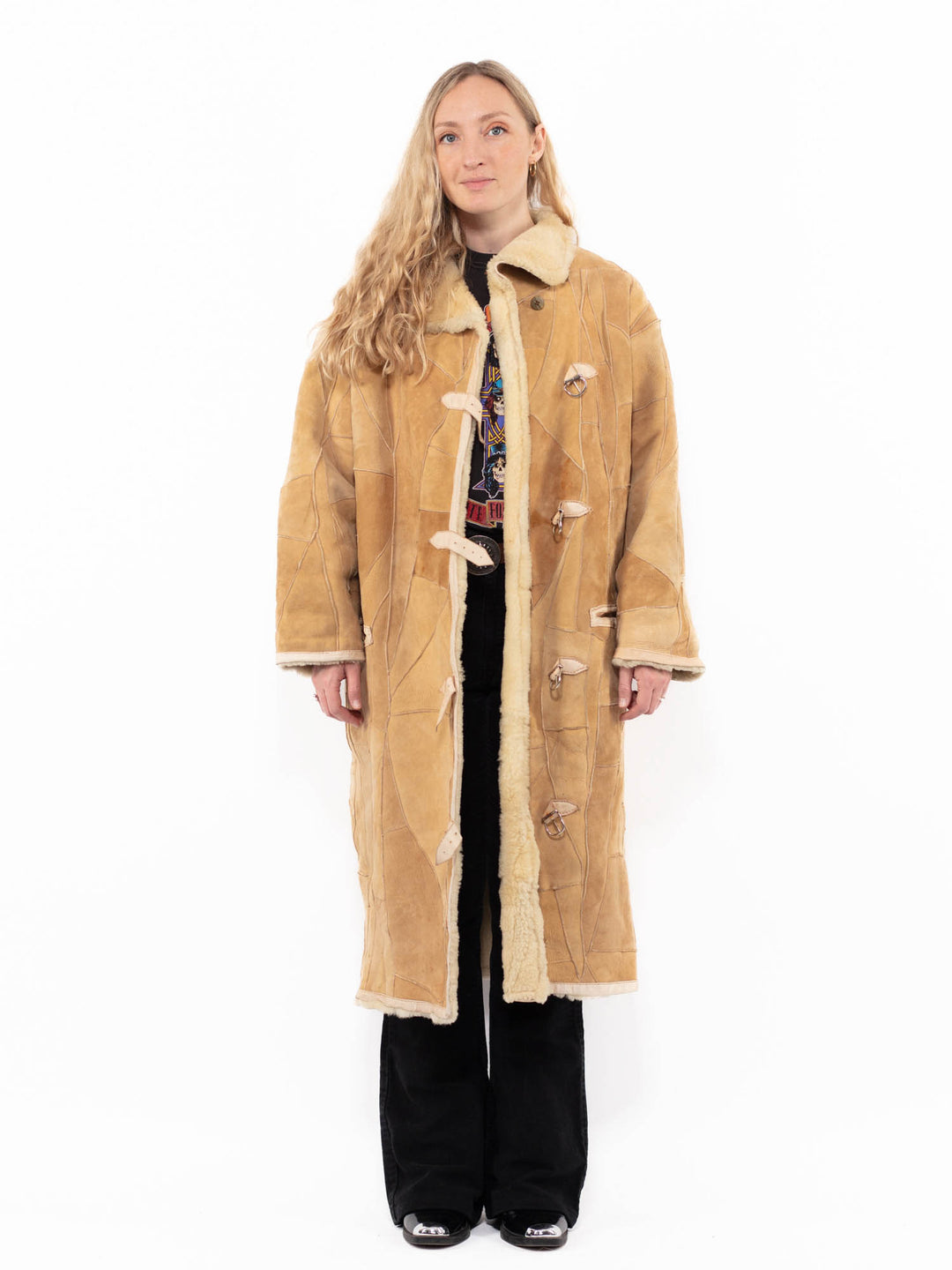 Vintage 90's Women Sheepskin Coat in BeigeA0893