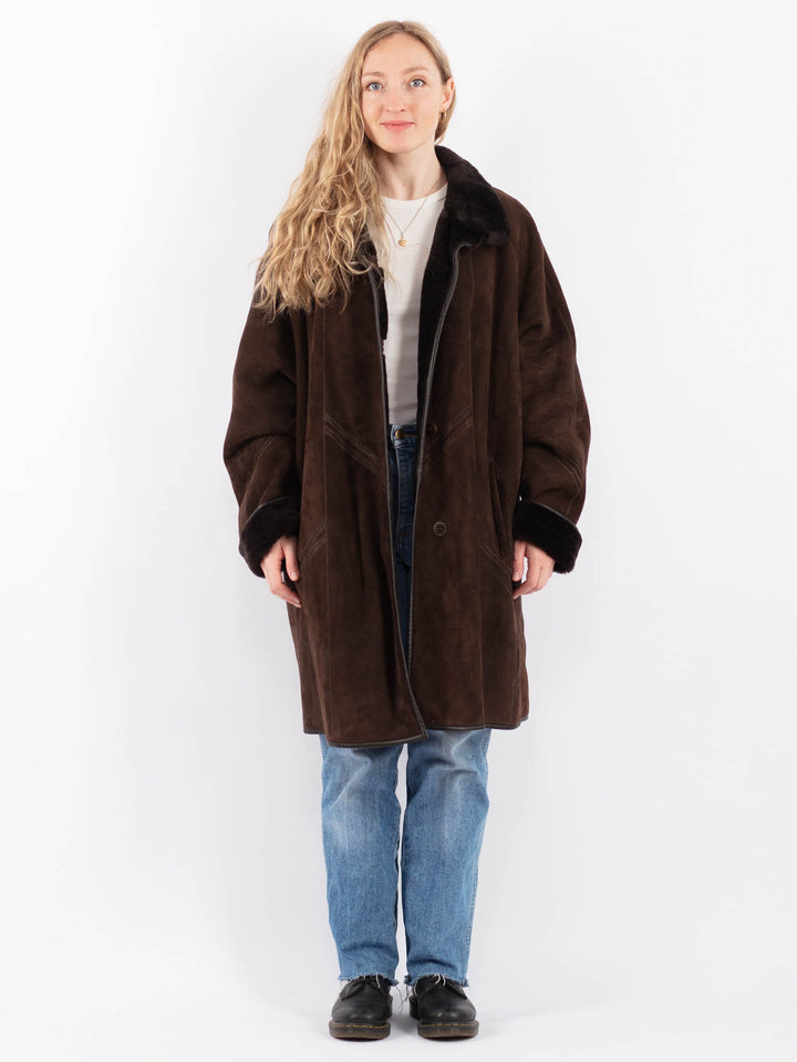 Vintage 90's Women Sheepskin Coat in BrownV9459