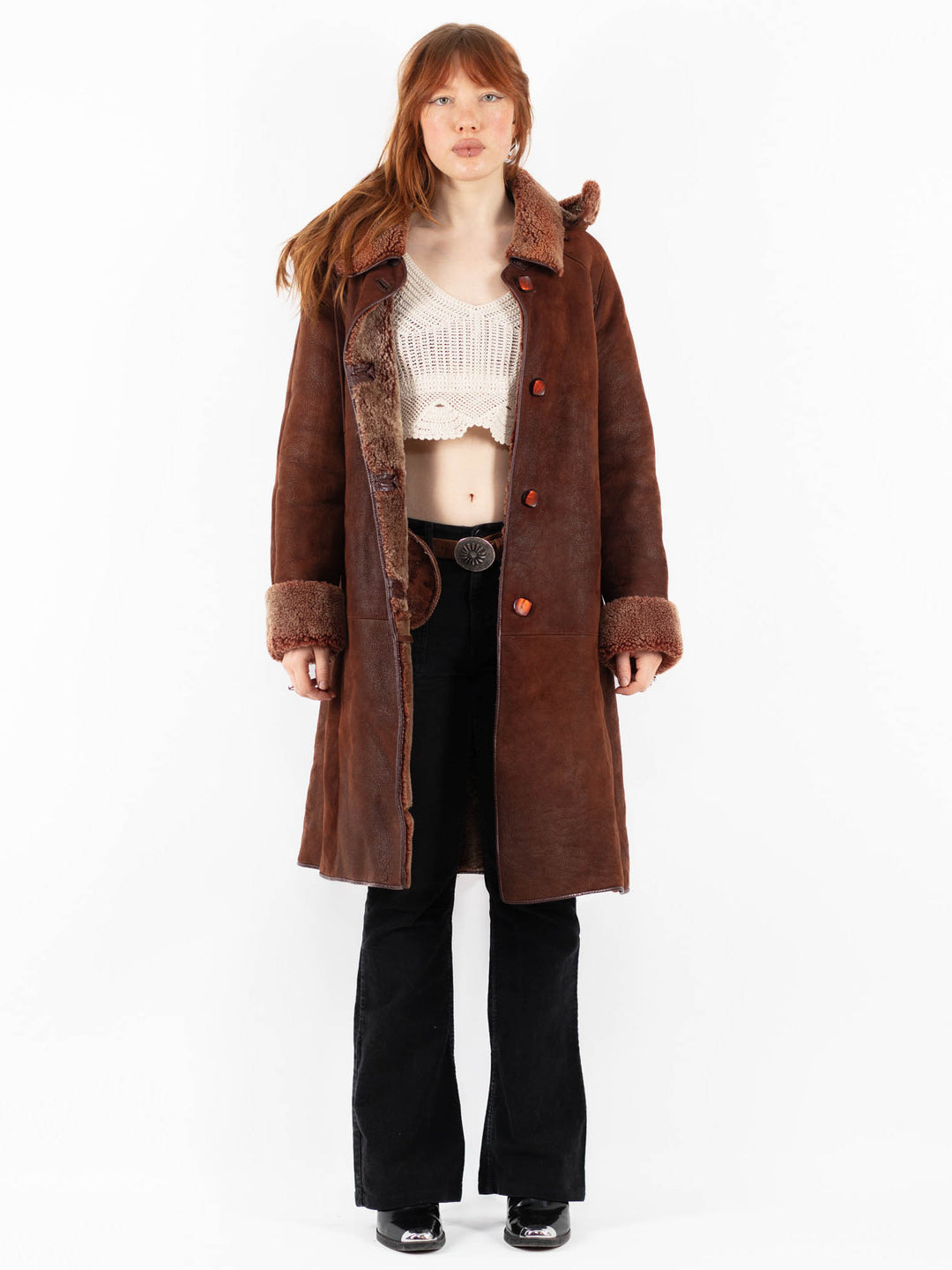 Vintage 90's Women Sheepskin Coat in BrownV9765