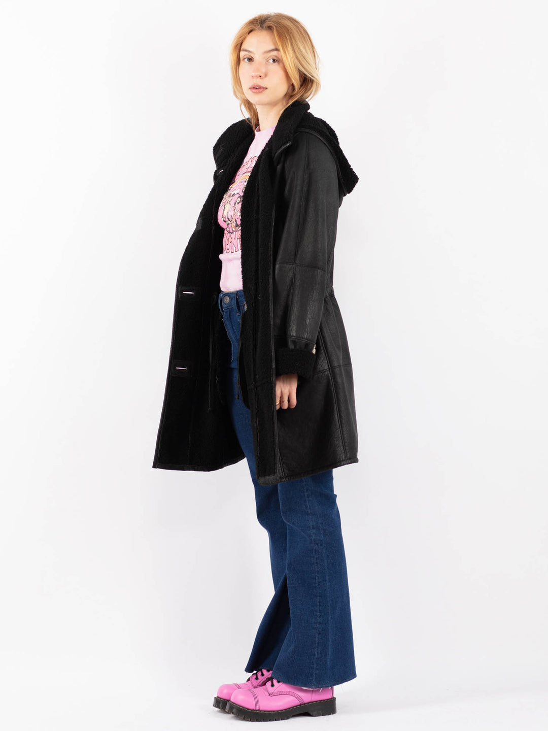 Vintage 90's Women Sheepskin Coat in BlackV9552