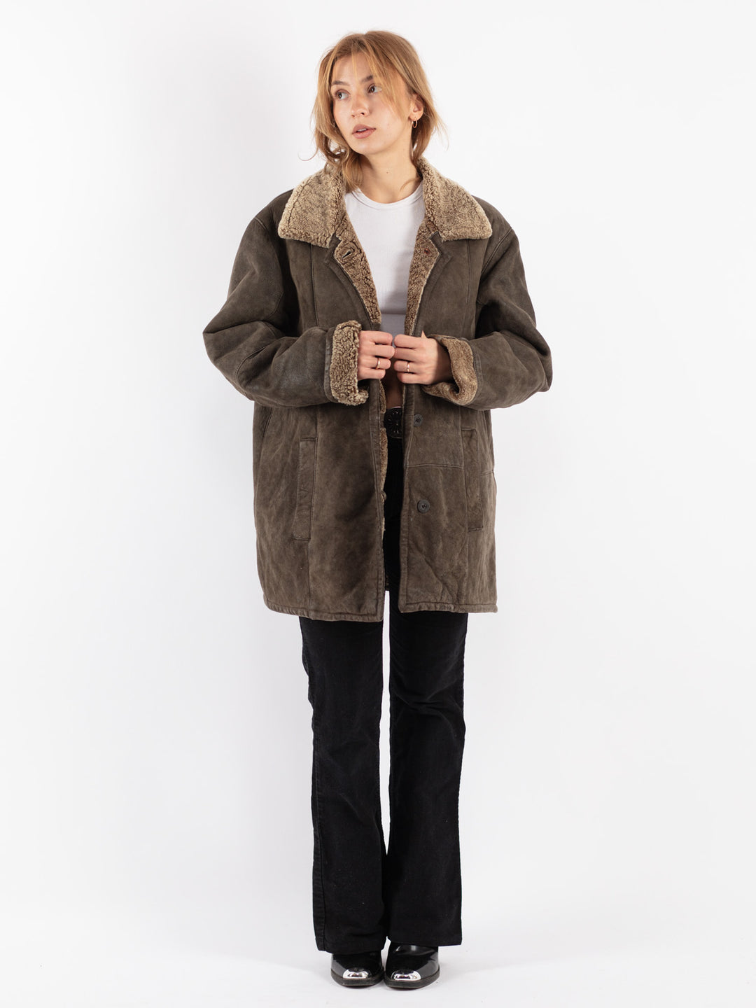Vintage 90's Women Sheepskin Coat in Brown