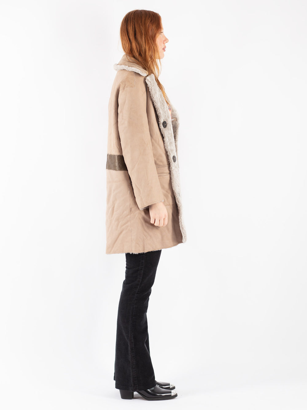 Vintage 90's Women Sheepskin Coat in Beige