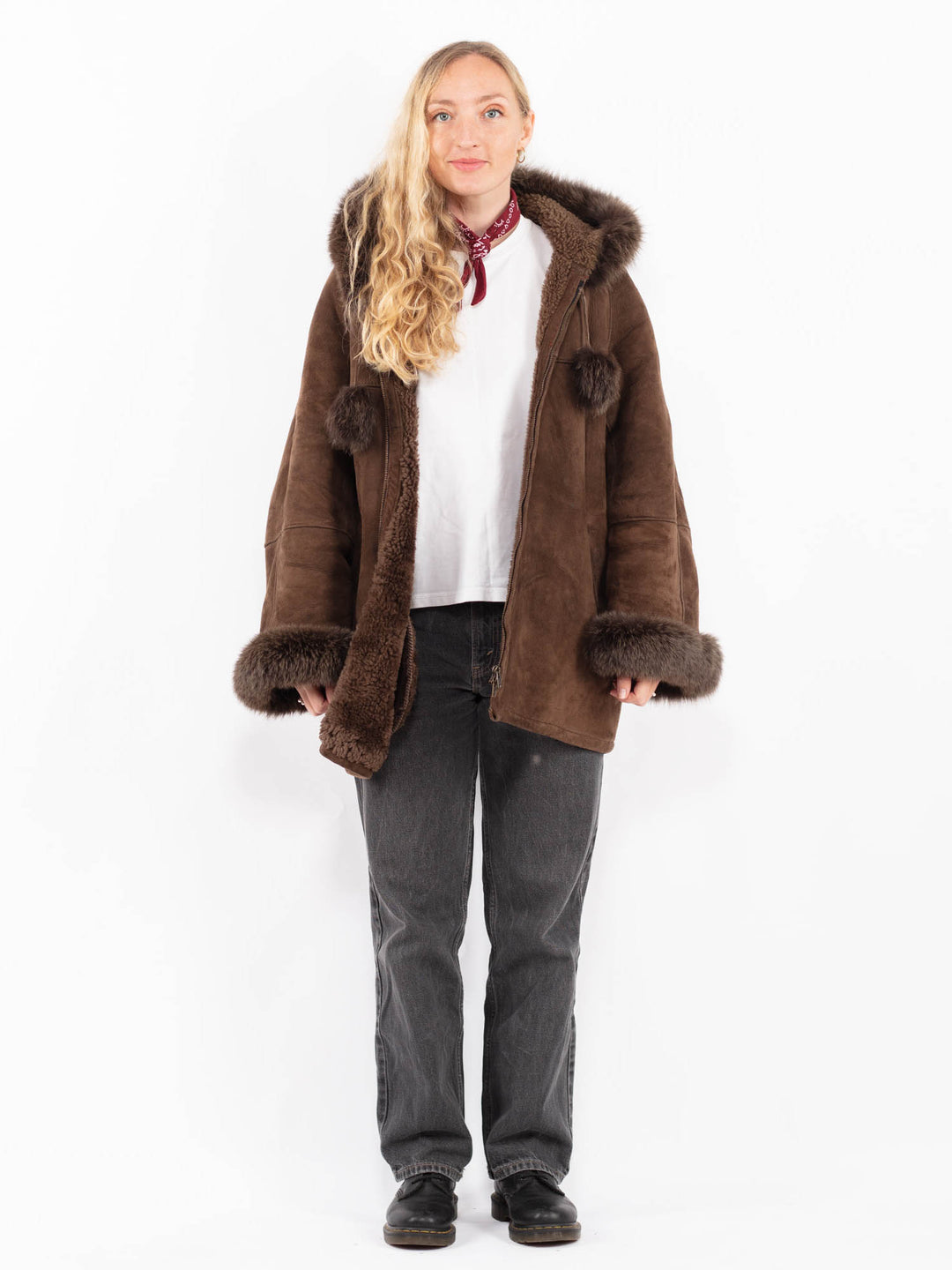 Vintage 90's Women Sheepskin Shearling Coat in BrownA0614