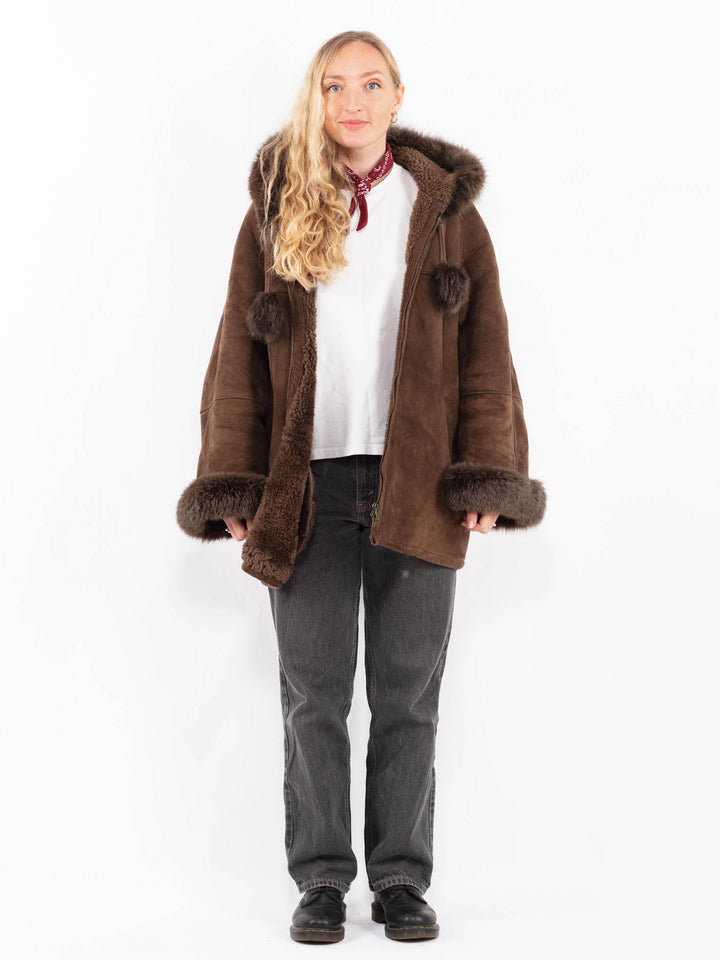 Vintage 90's Women Sheepskin Shearling Coat in BrownA0614