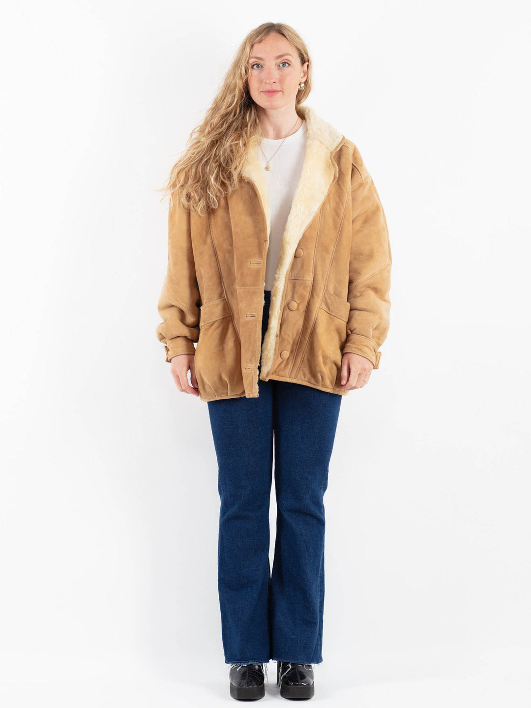 Vintage 90's Women Sheepskin Coat in BeigeV9870