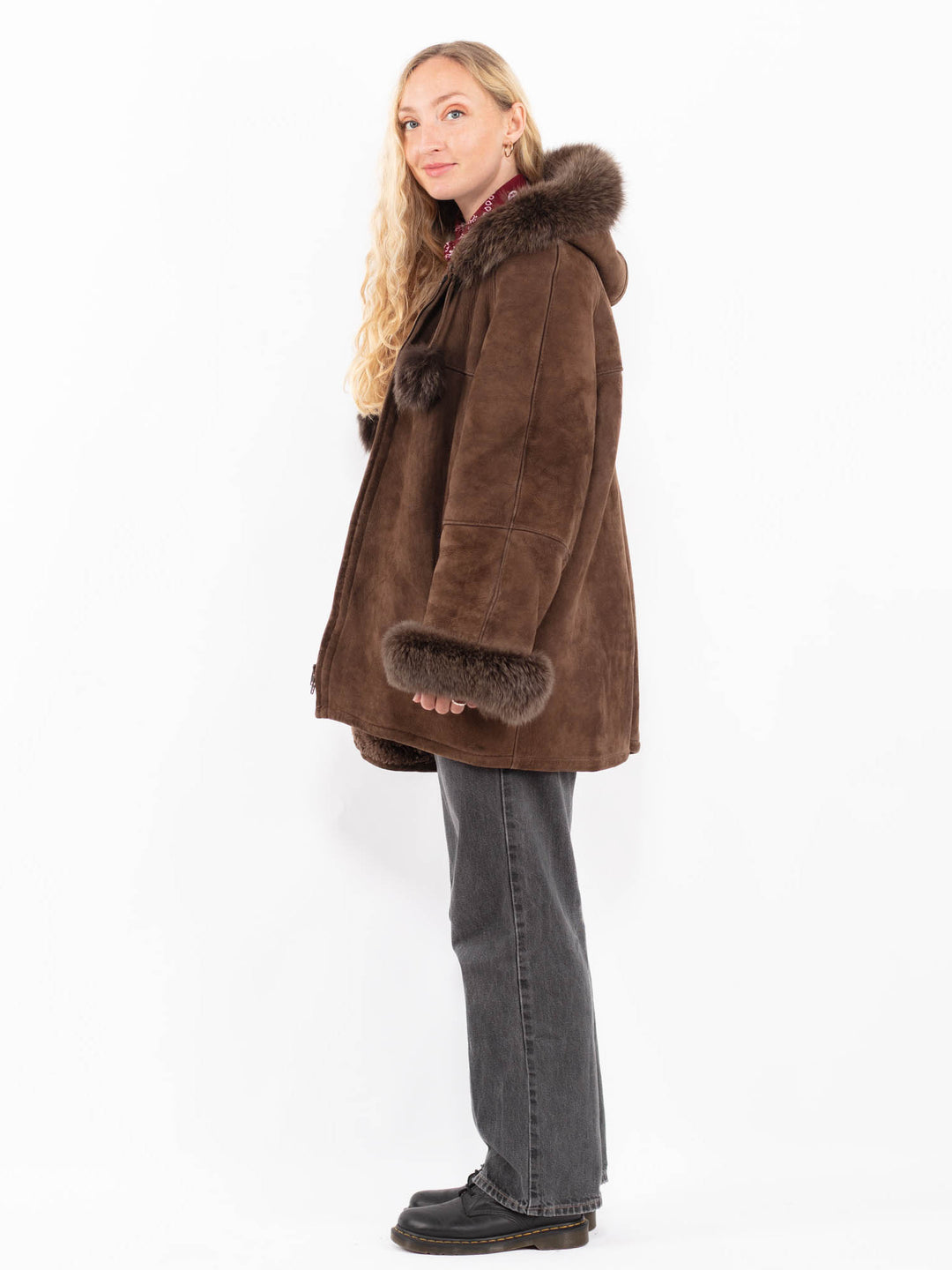Vintage 90's Women Sheepskin Shearling Coat in BrownA0614