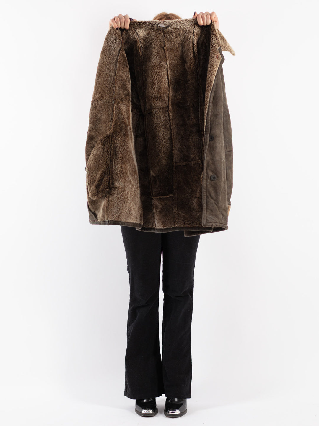 Vintage 90's Women Sheepskin Coat in Brown