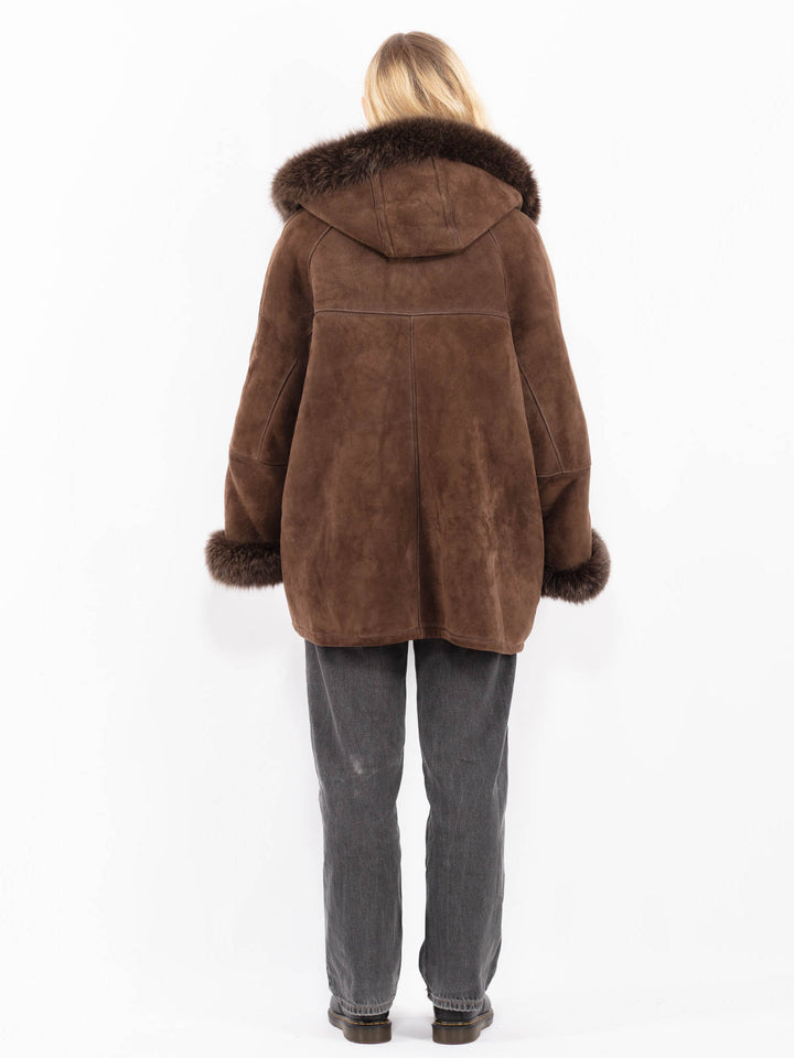 Vintage 90's Women Sheepskin Shearling Coat in BrownA0614