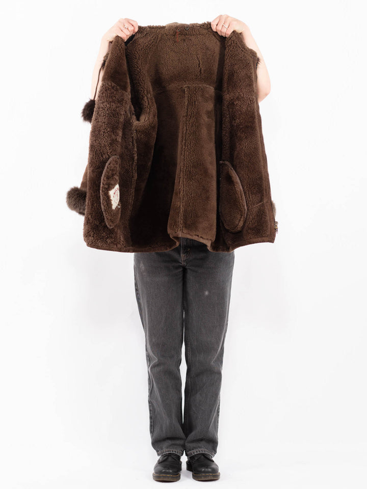 Vintage 90's Women Sheepskin Shearling Coat in BrownA0614