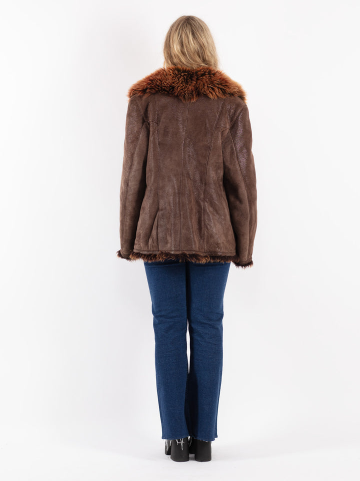 Vintage 90's Women Sheepskin Coat in Brown