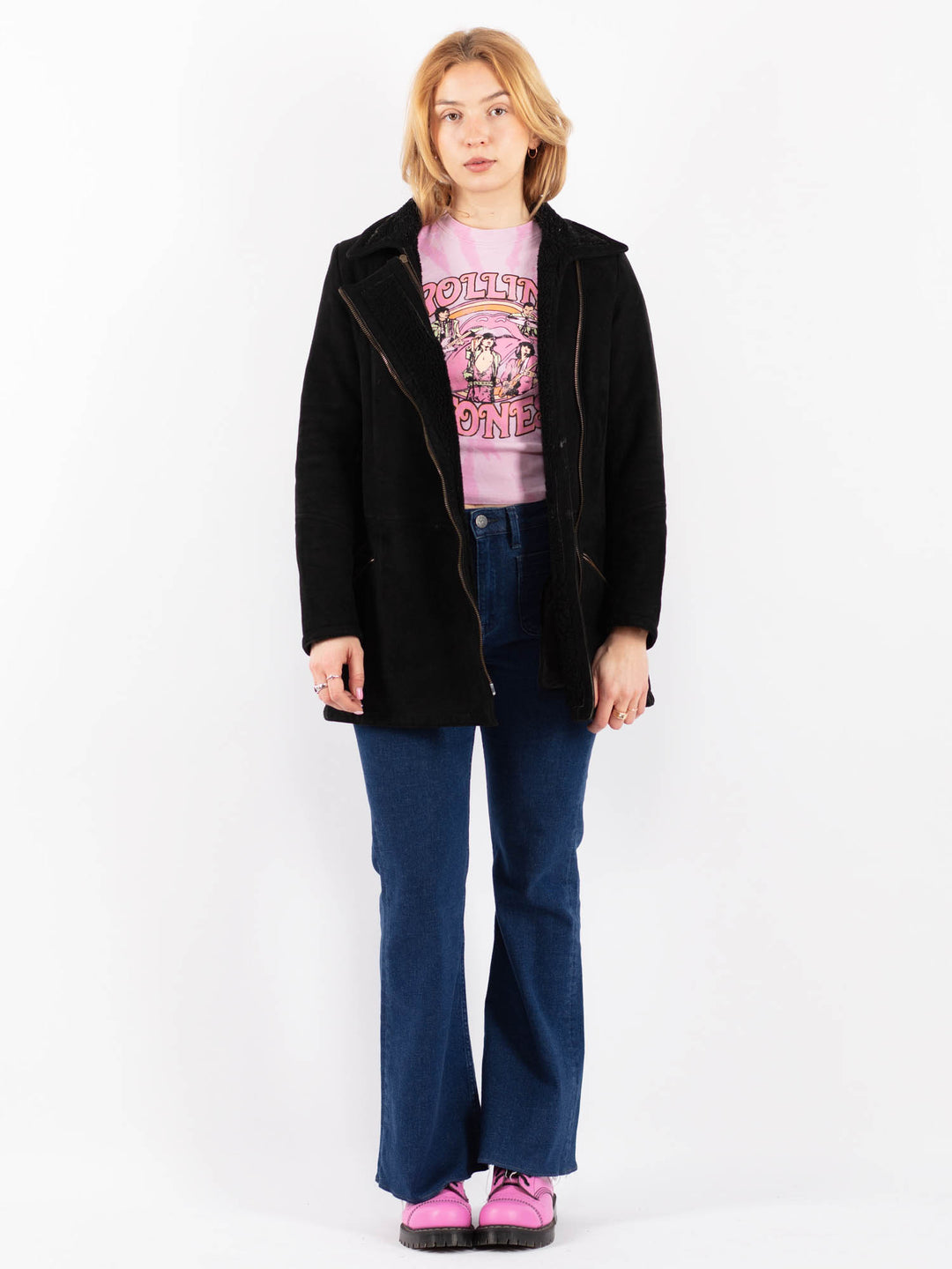 Vintage 90's Women Sheepskin Coat in BlackV9553