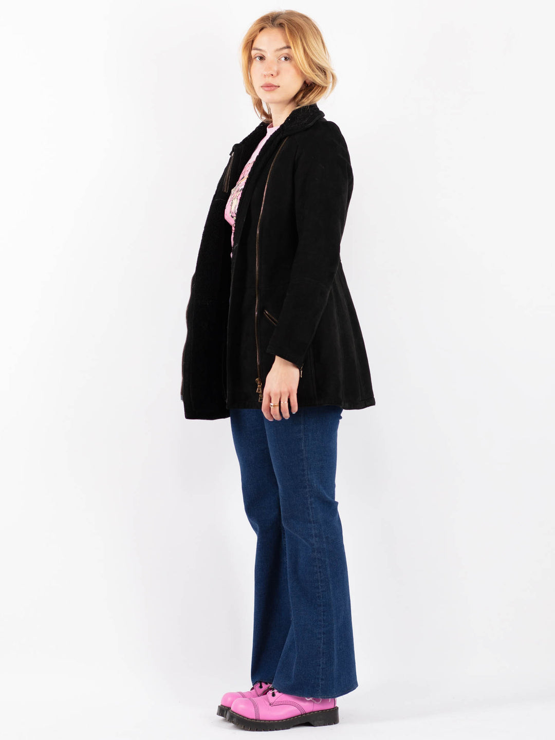 Vintage 90's Women Sheepskin Coat in BlackV9553