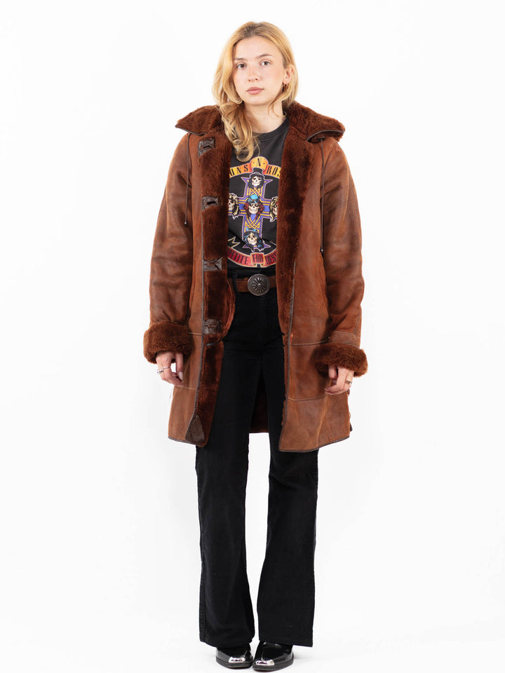 Vintage 90's Women Sheepskin Coat in BrownA0166