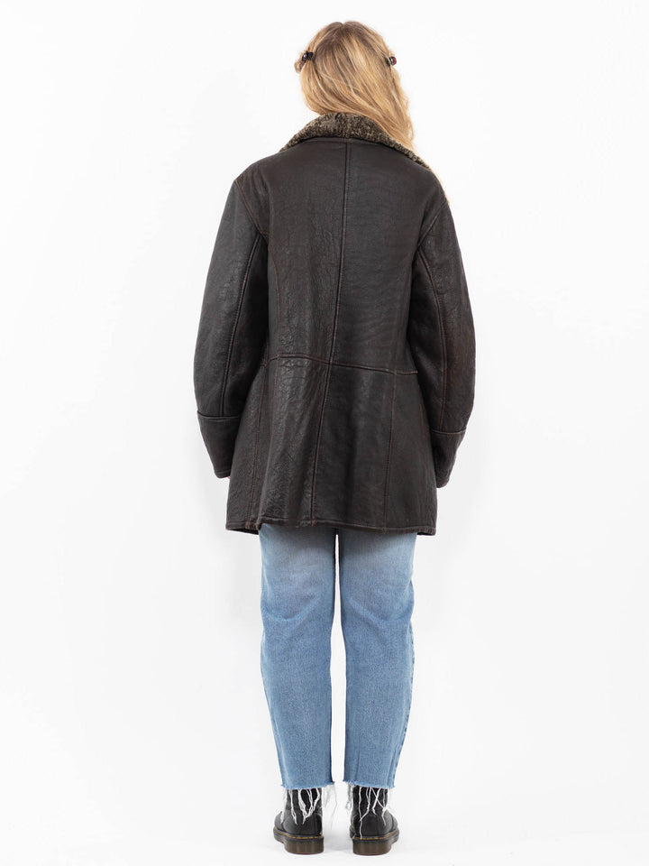 Vintage 90's Women Sheepskin Coat in BrownA0270