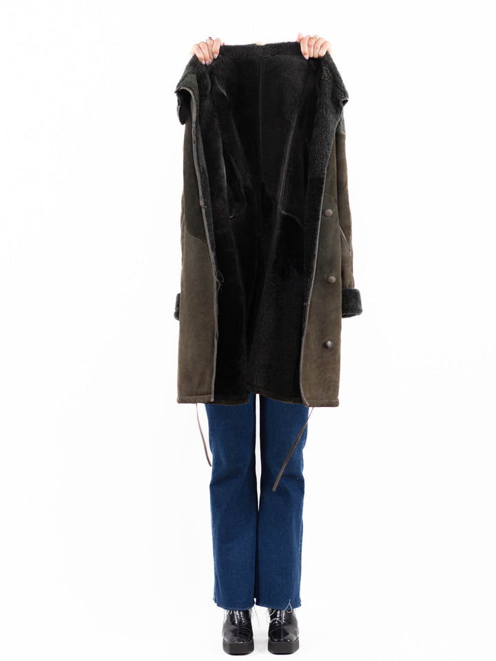 Vintage 90's Women Sheepskin Coat in GreenA0061