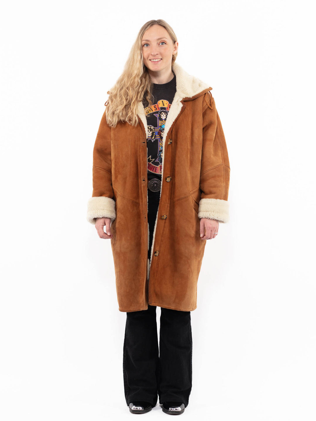 Vintage 90's Women Sheepskin Coat in BrownA0900
