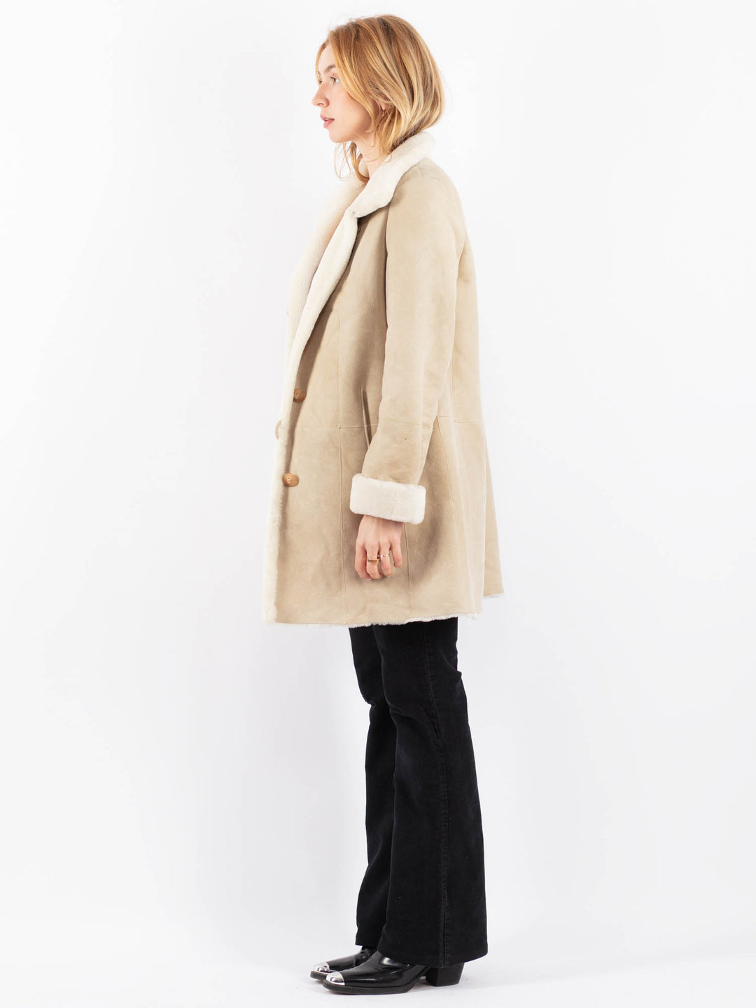 Vintage 90's Women Sheepskin Coat in BeigeV9658