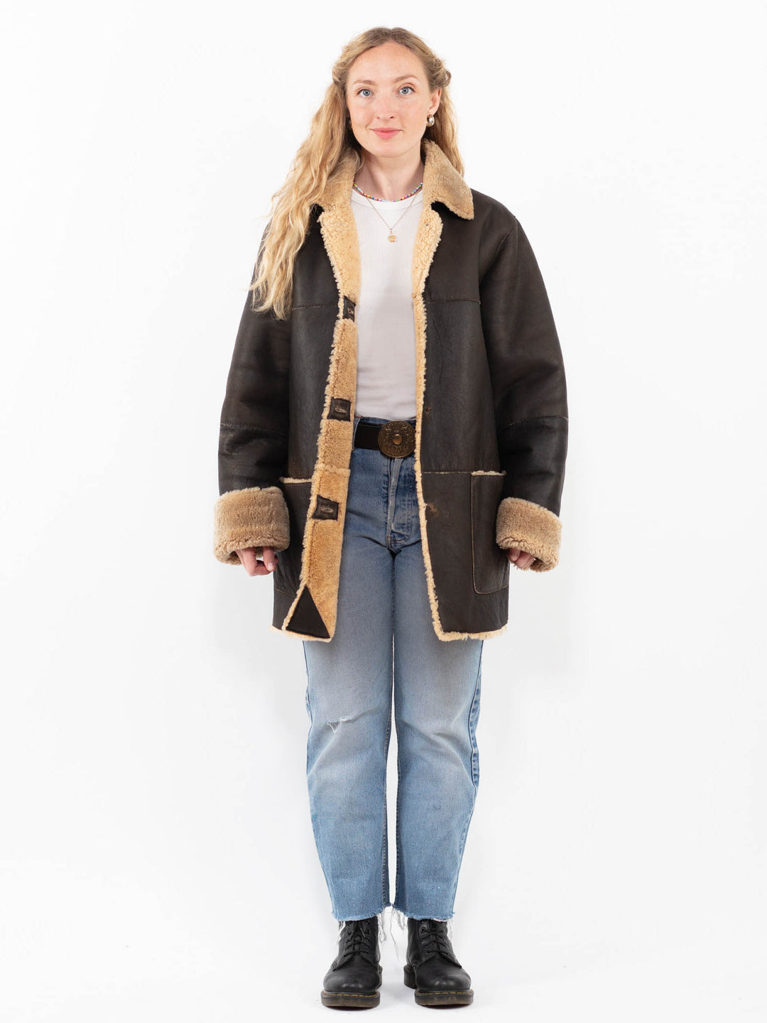 Vintage 90's Women Sheepskin Coat in BrownA0272