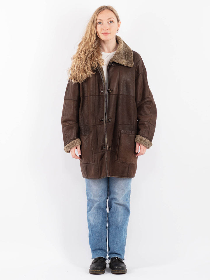 Vintage 90's Women Sheepskin Coat in BrownV9466