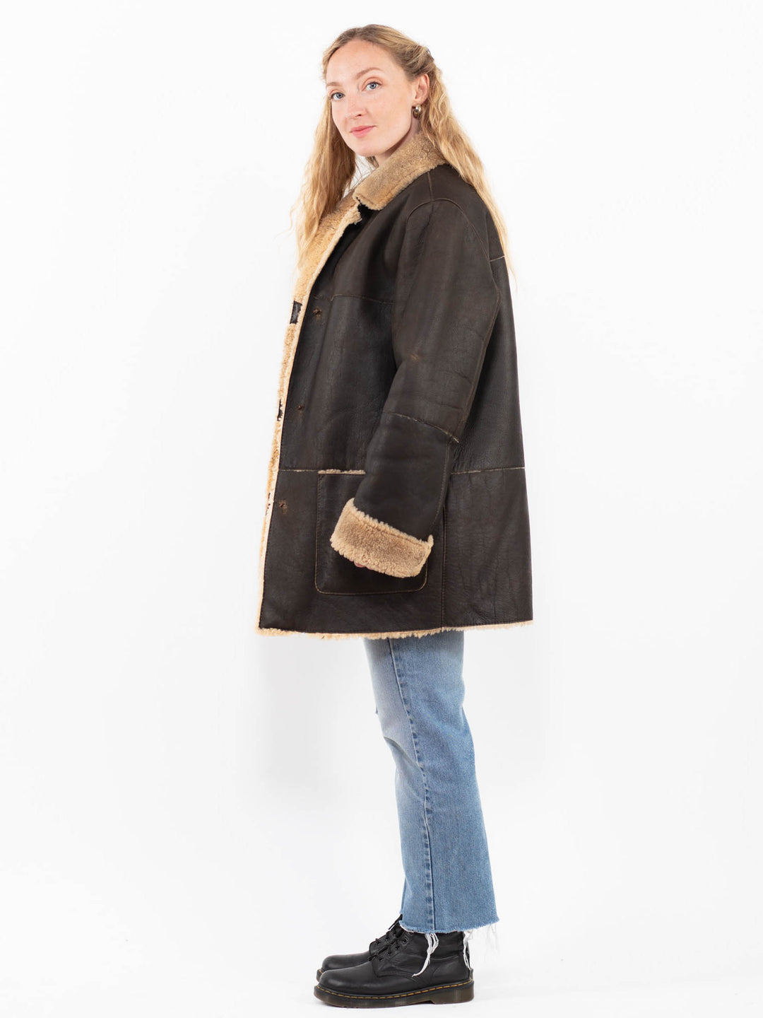 Vintage 90's Women Sheepskin Coat in BrownA0272