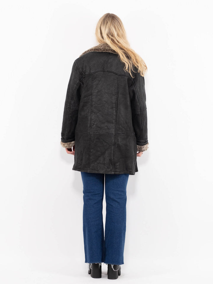 Vintage 90's Women Sheepskin Shearling Coat in BlackA1004