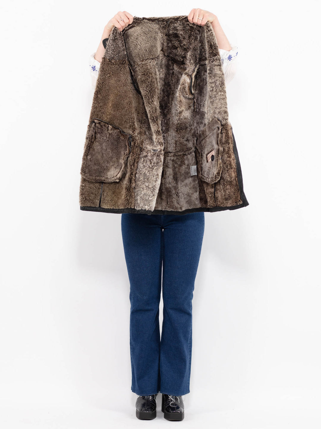 Vintage 90's Women Sheepskin Shearling Coat in BlackA1004