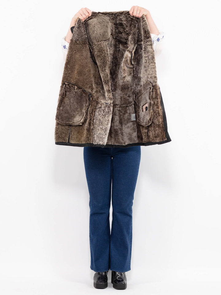 Vintage 90's Women Sheepskin Shearling Coat in BlackA1004