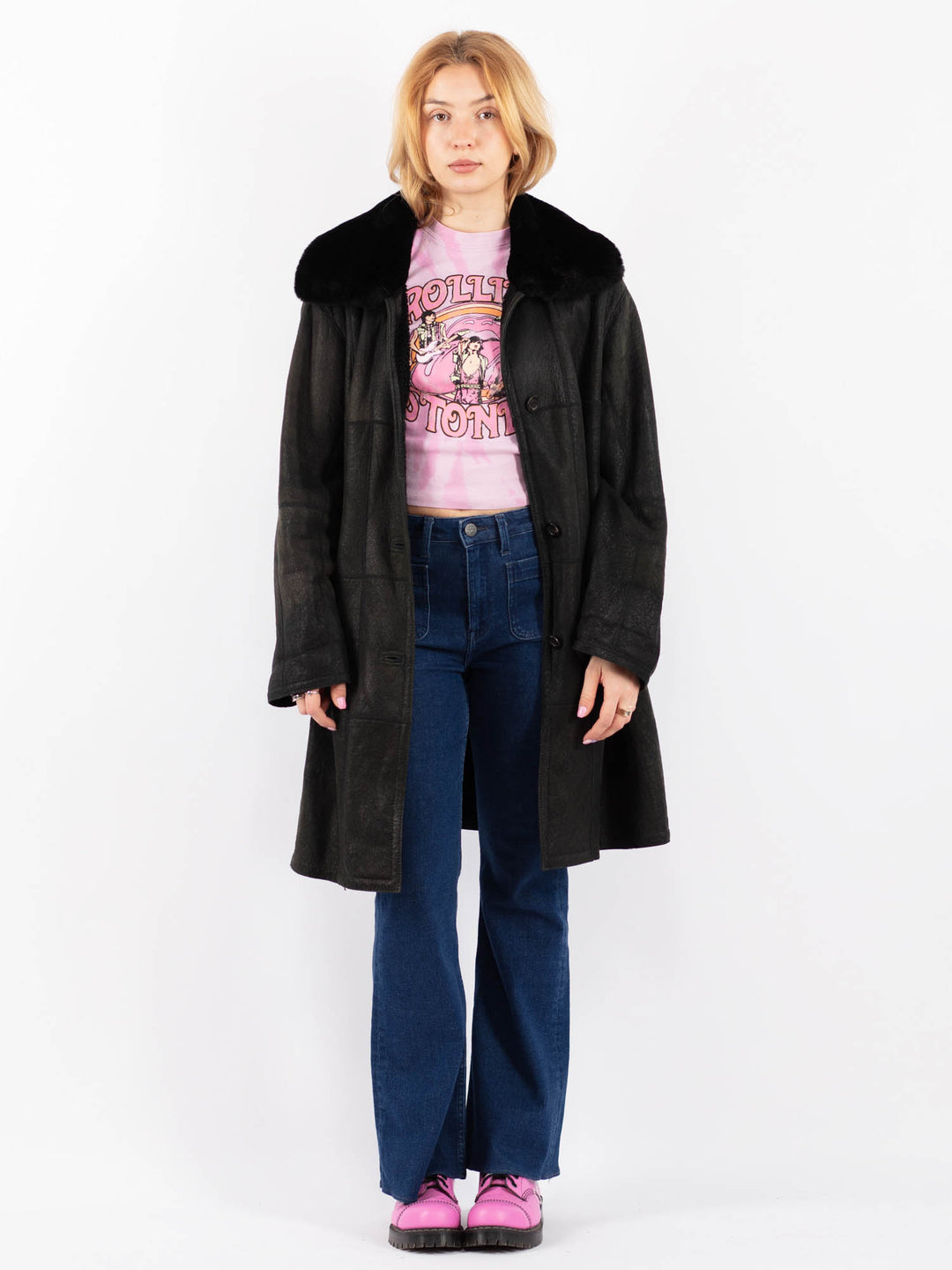 Vintage 90's Women Sheepskin Coat in BlackV9555
